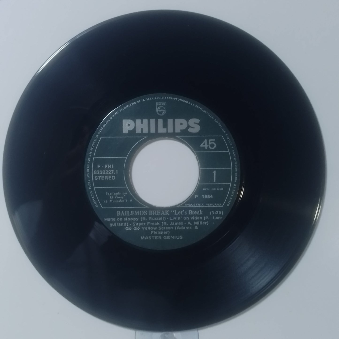 single 7" Master Genius Let's Break / Let's Break Special Hot Dog made peru 1984 electro