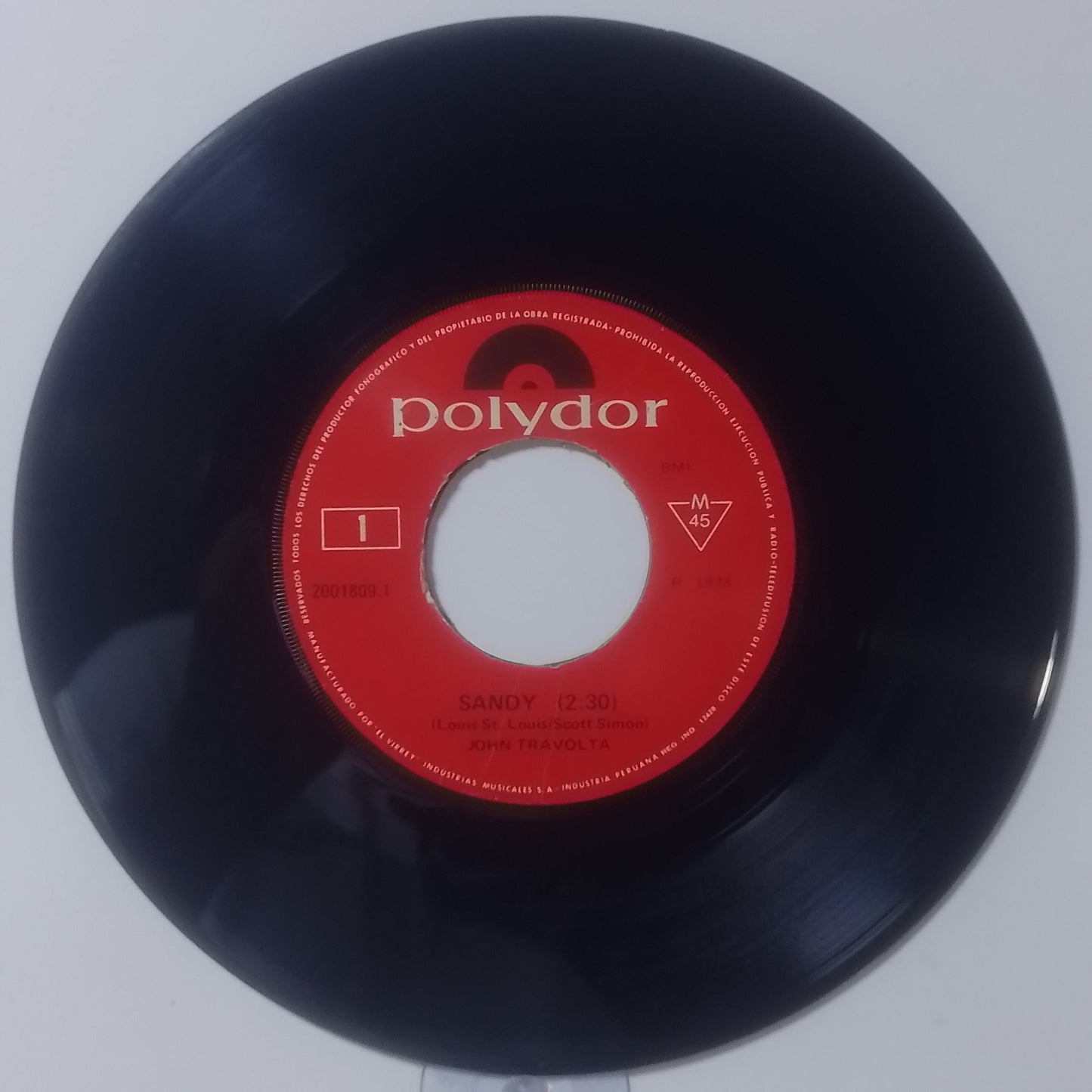 single 7" John Travolta Sandy / Can't Let You Go made peru 1978 pop