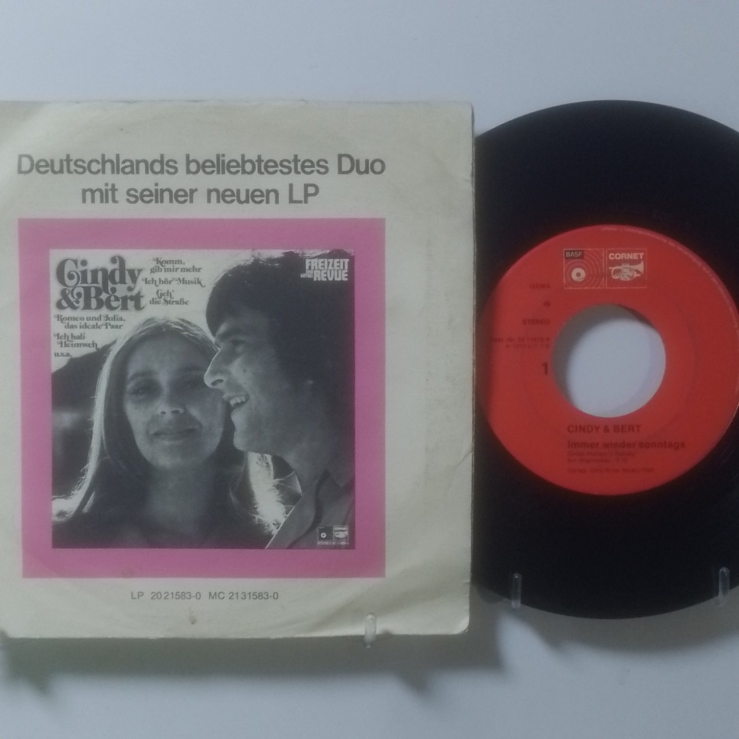 single 7" Cindy & Bert Immer Wieder Sonntags / Souvenirs Einer Liebe made alemania 1973 pop