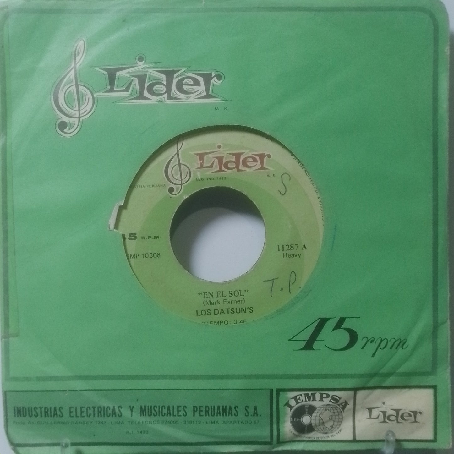 single 7" Los Datsun's En El Sol / Mi Nena Ama El Amor made Peru 1971 con funda original Psychedelic Rock