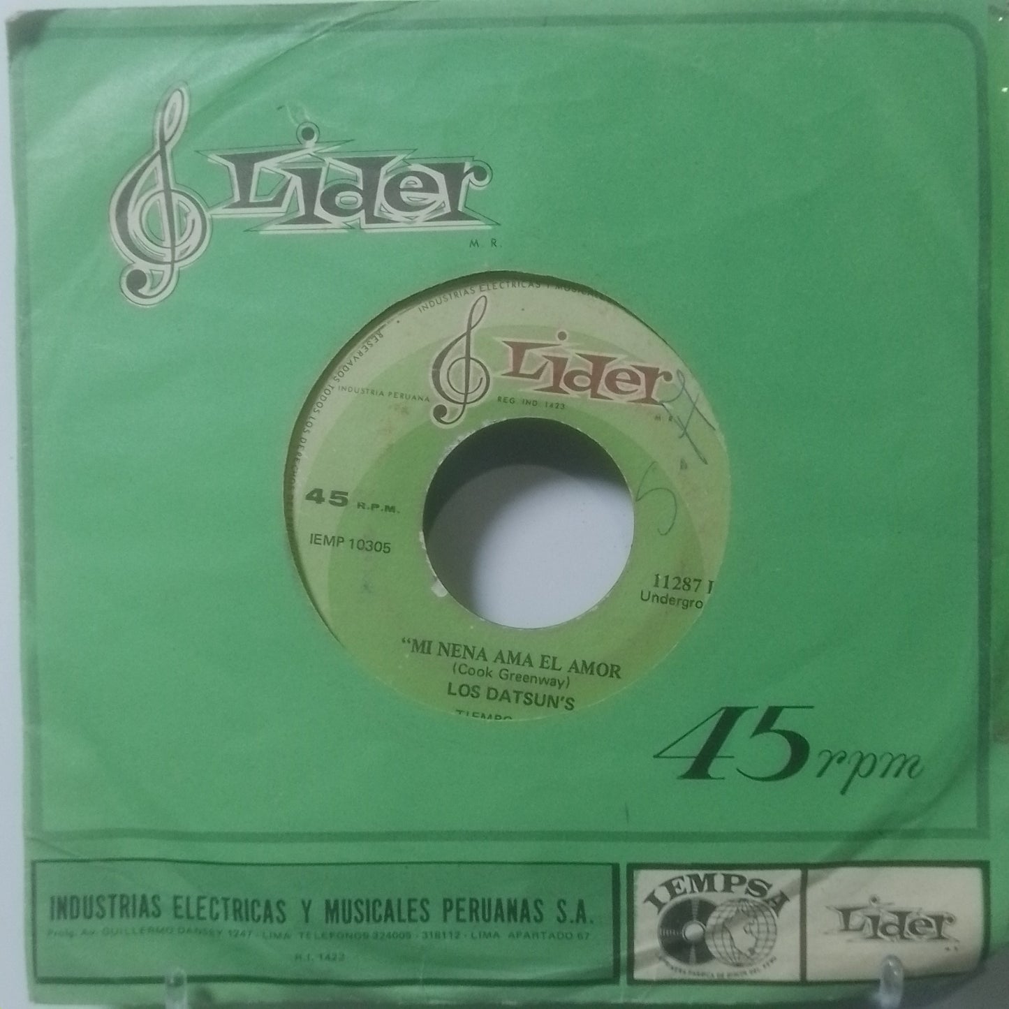 single 7" Los Datsun's En El Sol / Mi Nena Ama El Amor made Peru 1971 con funda original Psychedelic Rock