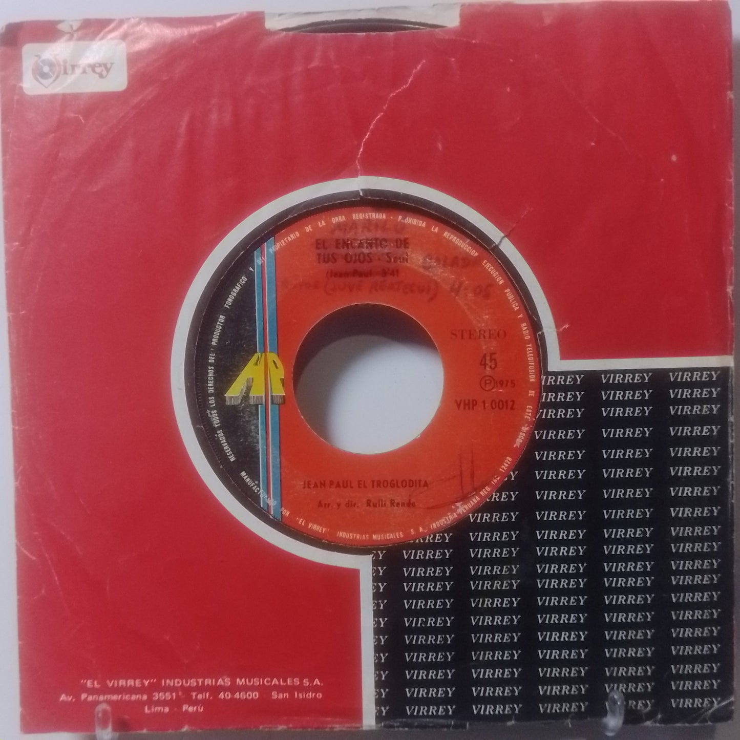 single 7" Jean Paul El Troglodita Marilu / El Encanto De Tus Ojos made Peru 1975 con funda original latin rock