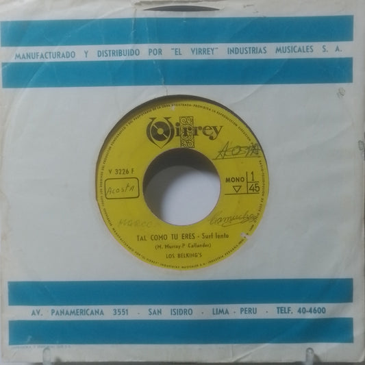 single 7" Los Belking's Tal Como Tu Eres / Okinawa 2,000 made Peru 1969 con funda original latin rock