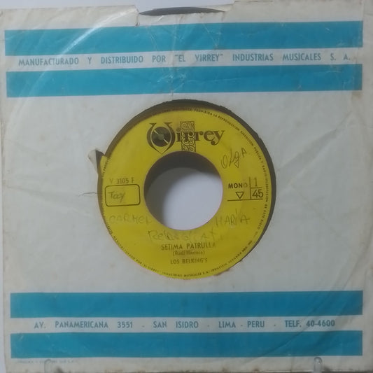 single 7" Los Belking's Setima Patrulla / Amor Imposible made Peru 1968 con funda original latin rock