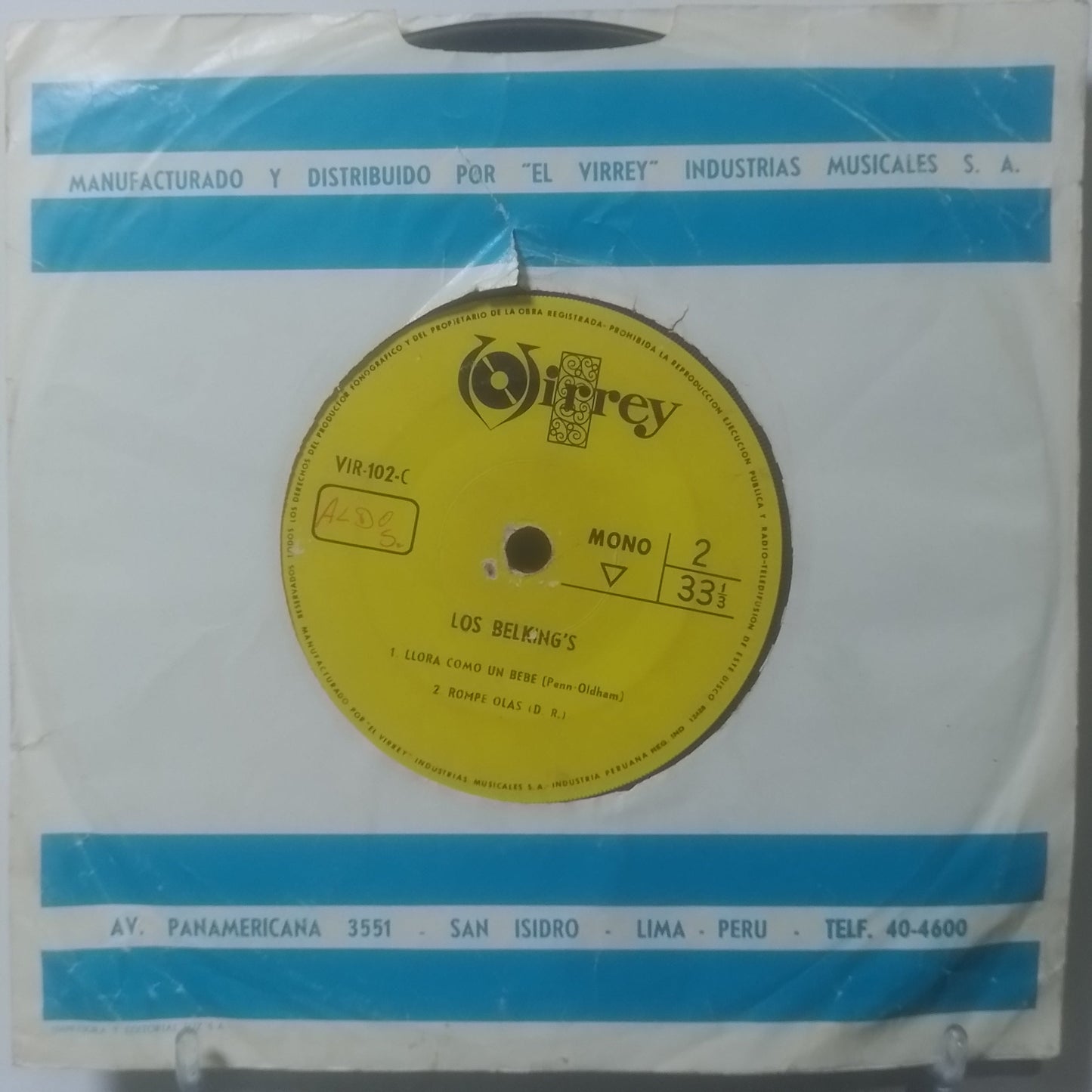 EP 7" Los Belking's Play Boy / Te Vi Llorar / Llora Como Un Bebe / Rompe Olas made Peru 1969 con funda original latin rock