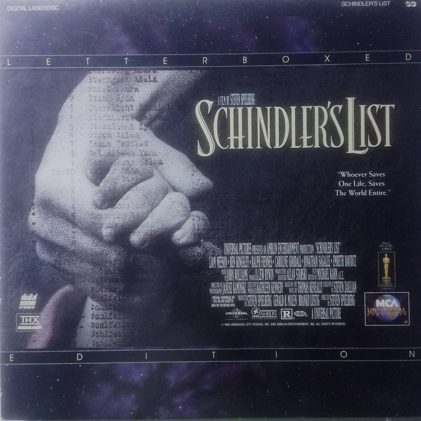 x2 laser disc Schindler's List Letter Box made usa 1994 drama