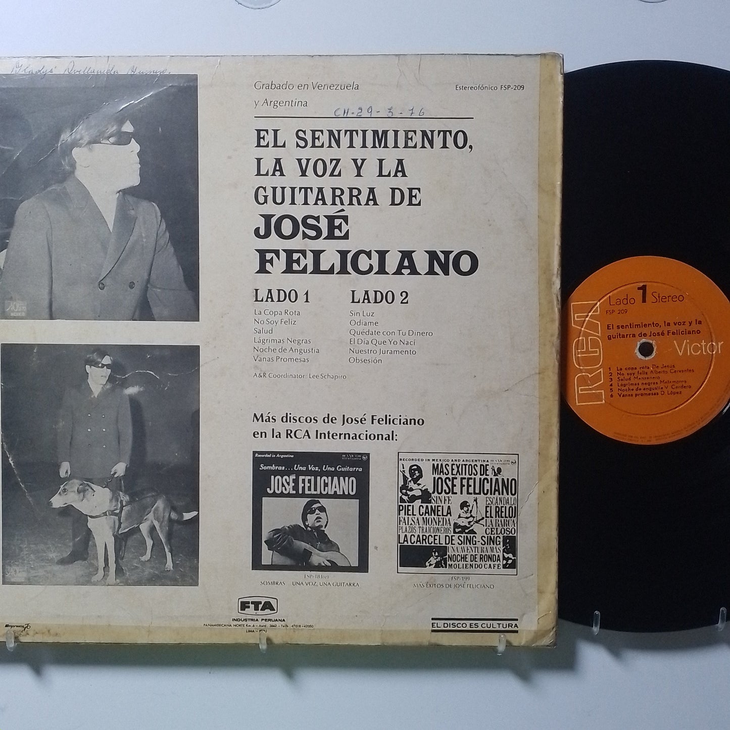 lp jose feliciano el sentimiento la voz y la guitarra de jose feliciano made peru 1968 latin balada