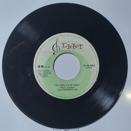 single 7" Los Terricolas Tu Vida Es Mi Vida / Munequita del Palacio de Cristal made peru 1976 balada latin