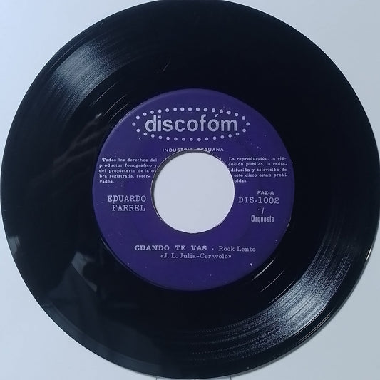 single 7" Eduardo Farrel Jugando al Amor / Cuando Te Vas made Peru 1960 rock latin
