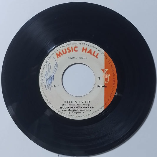 single 7" Hugo Manzanares La Mascara / Convivir made peru 1967 balada latin