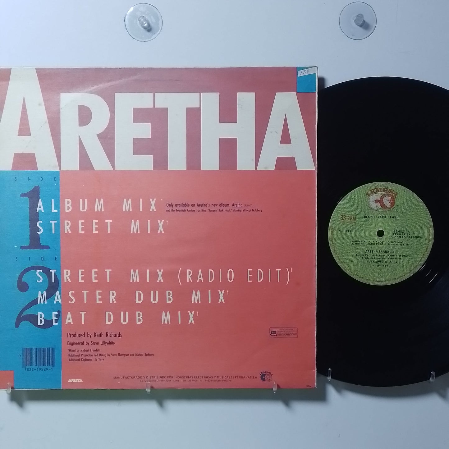 maxi single 12" Aretha Jumpin Jack Flash plus 4 special remixes made peru 1986 Electronic Funk Soul