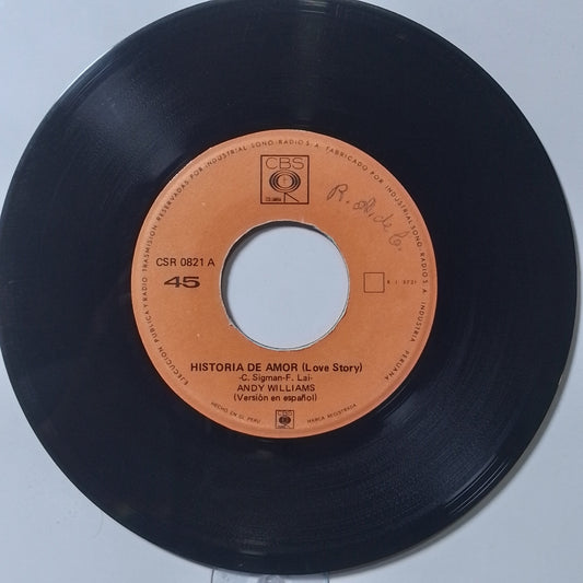 single 7" Andy Williams Love Story / Its Impossible made peru 1971 vocal pop