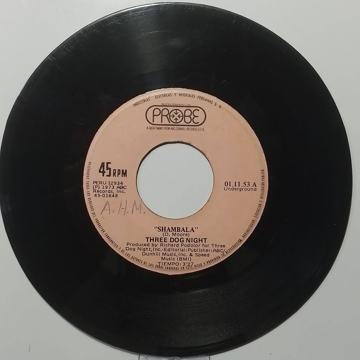 single 7" Three Dog Night Shambala / Our B Side made peru 1973 rock