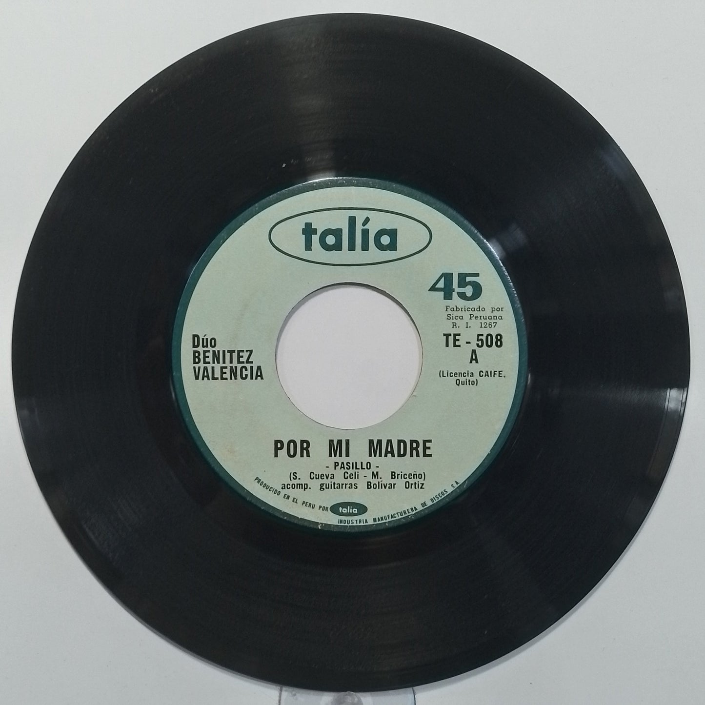 single 7" duo benitez valencia por mi madre / rayo de sol made peru 1967 criollo folk