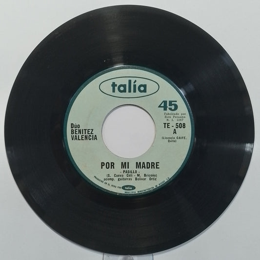 single 7" duo benitez valencia por mi madre / rayo de sol made peru 1967 criollo folk