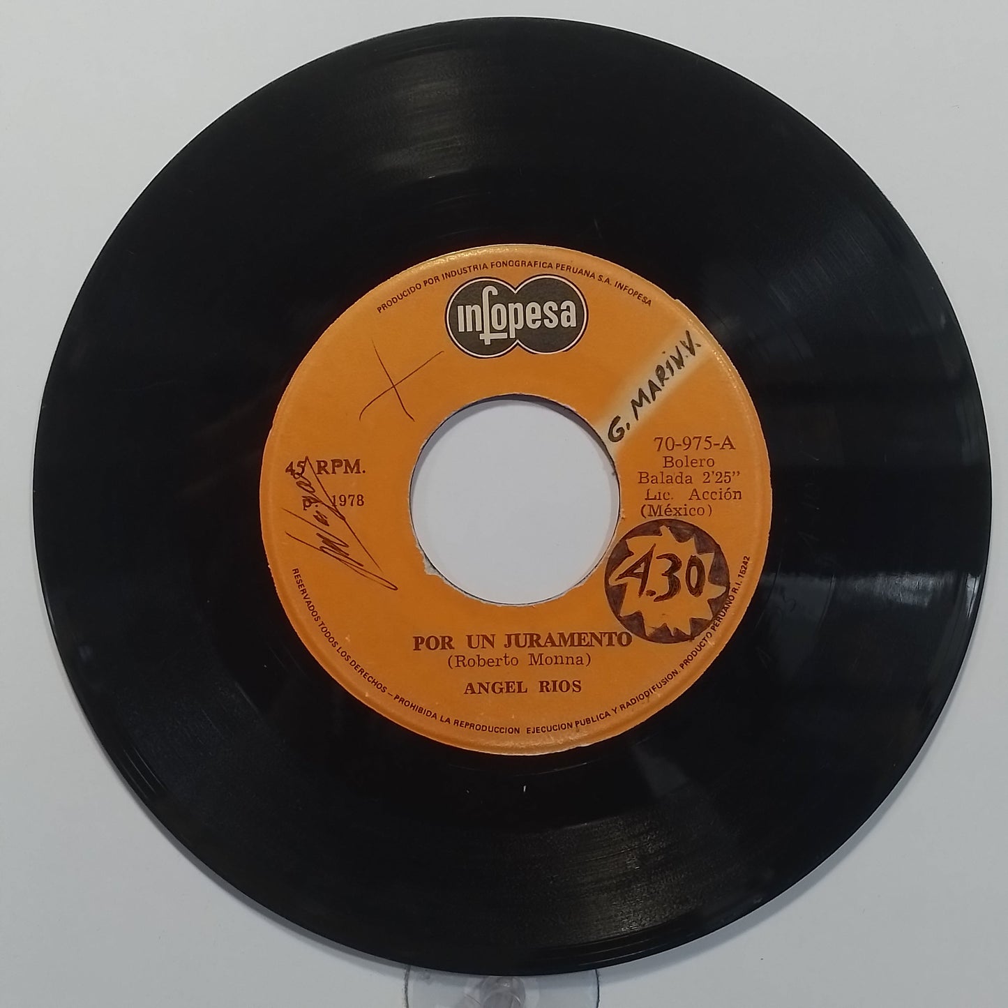 single 7" Angel Rios Vete / Por Un Juramento made peru 1979 latin pop
