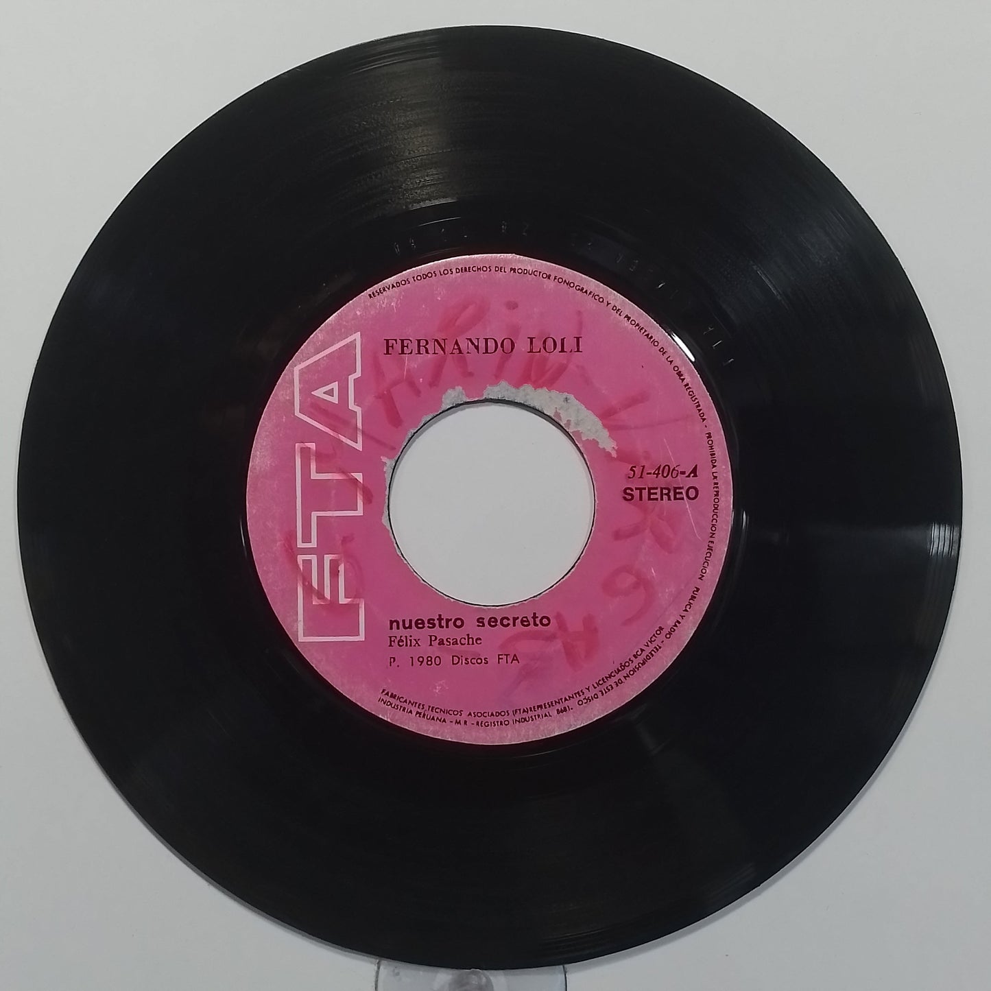 single 7" fernando loli nuestro secreto / adios amor made peru 1980 criollo folk