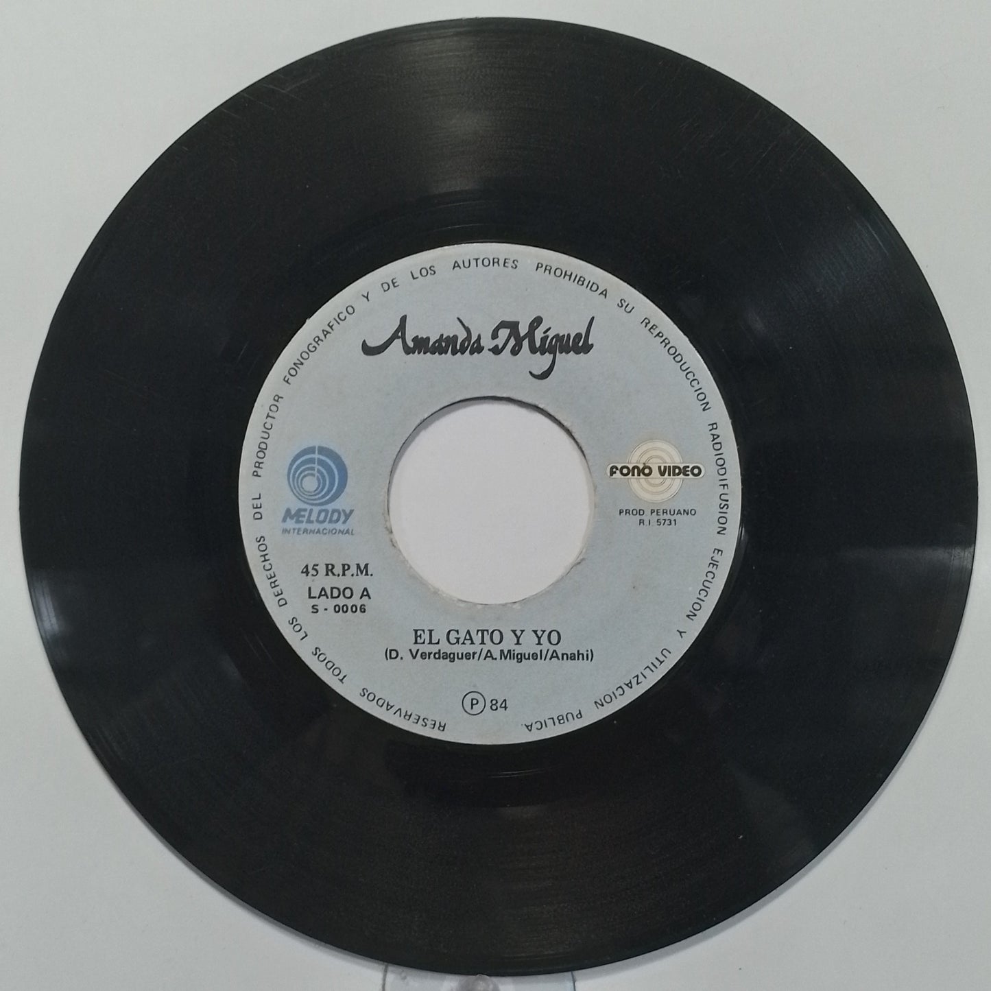 single 7" Amanda Miguel El Gato Y Yo / dudas made peru 1984 latin pop