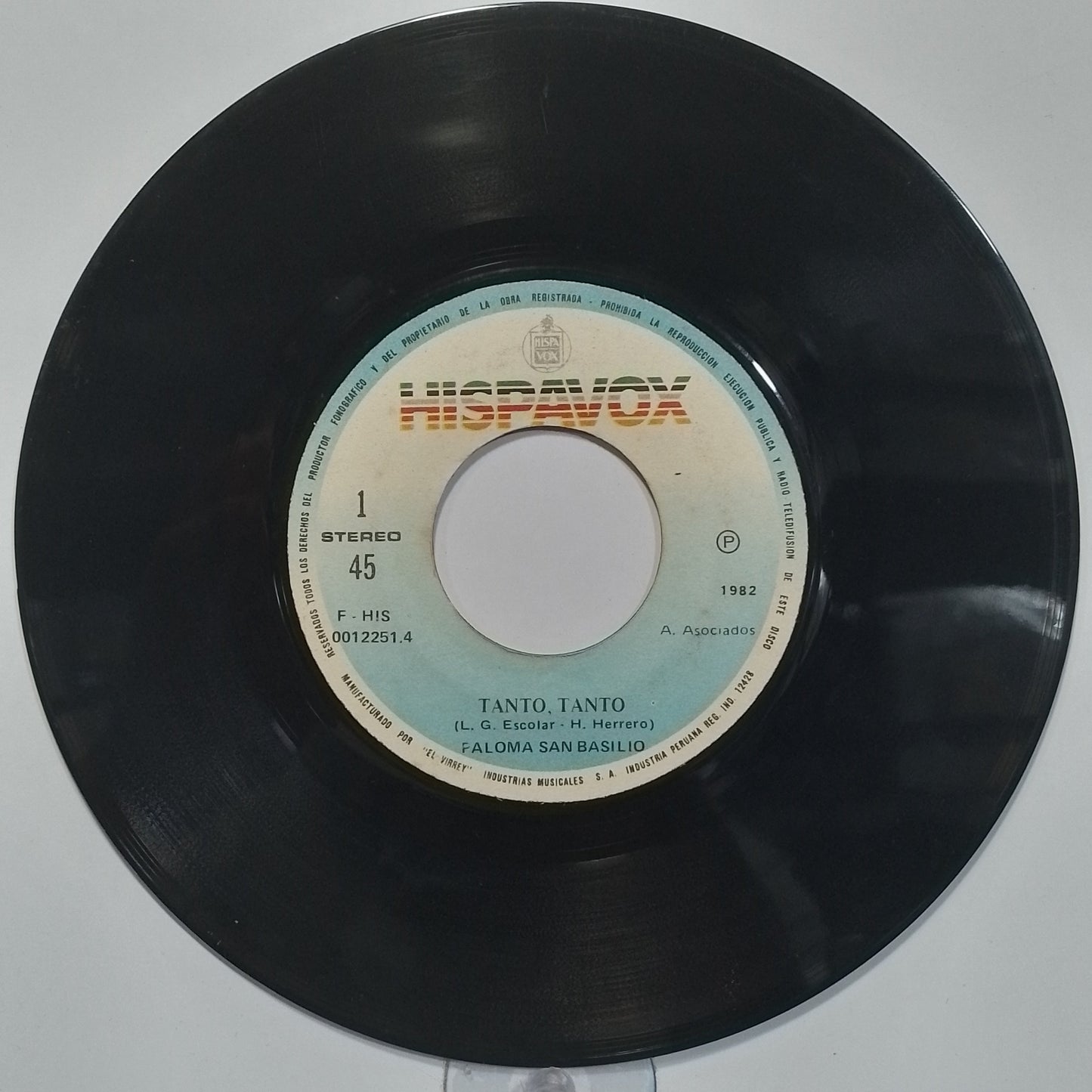 single 7" Paloma San Basilio Tanto Tanto / Abrazame made Peru 1982 latin pop