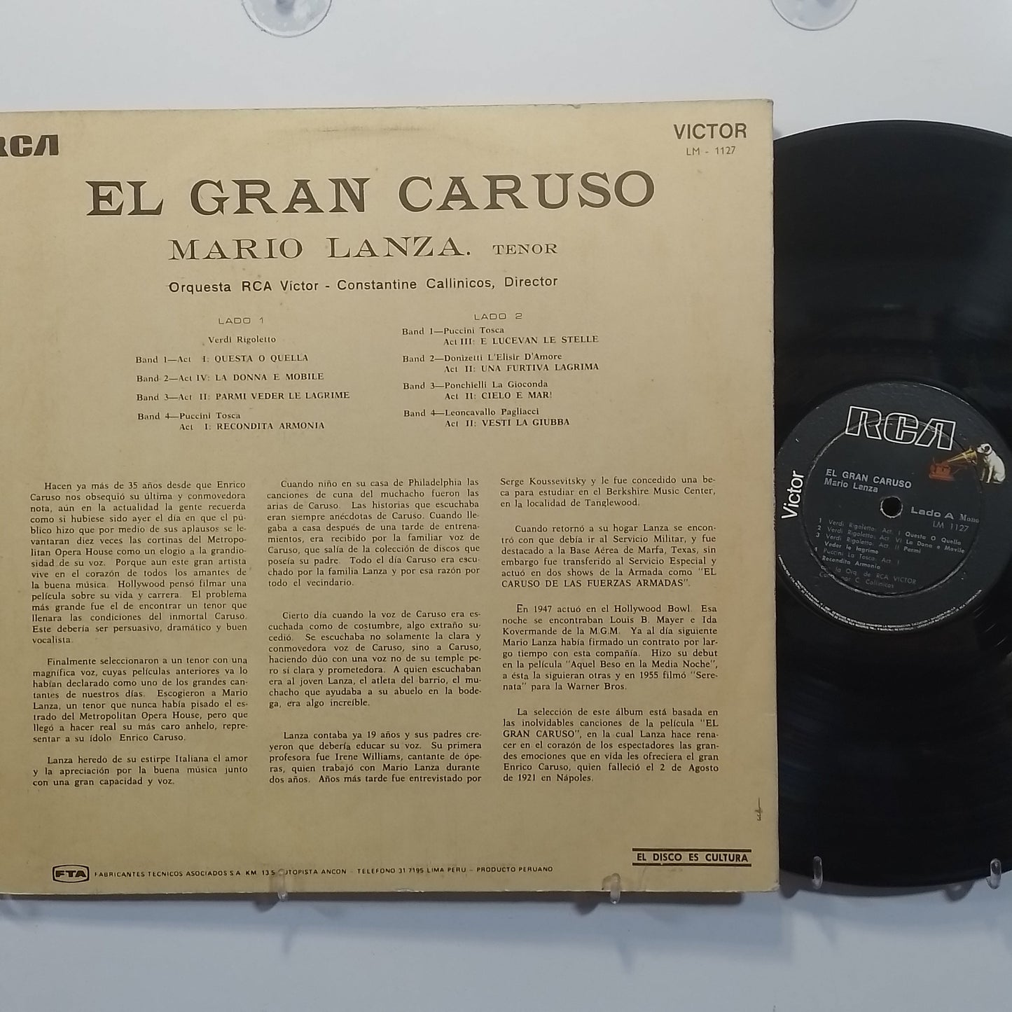 lp Mario Lanza El Gran Caruso made peru 1965 clasico