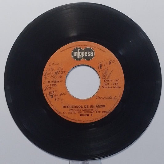 single 7" Grupo 5 Recuerdos De Un Amor / He Venido A Pedirte Perdon made Peru 1981 latin rock