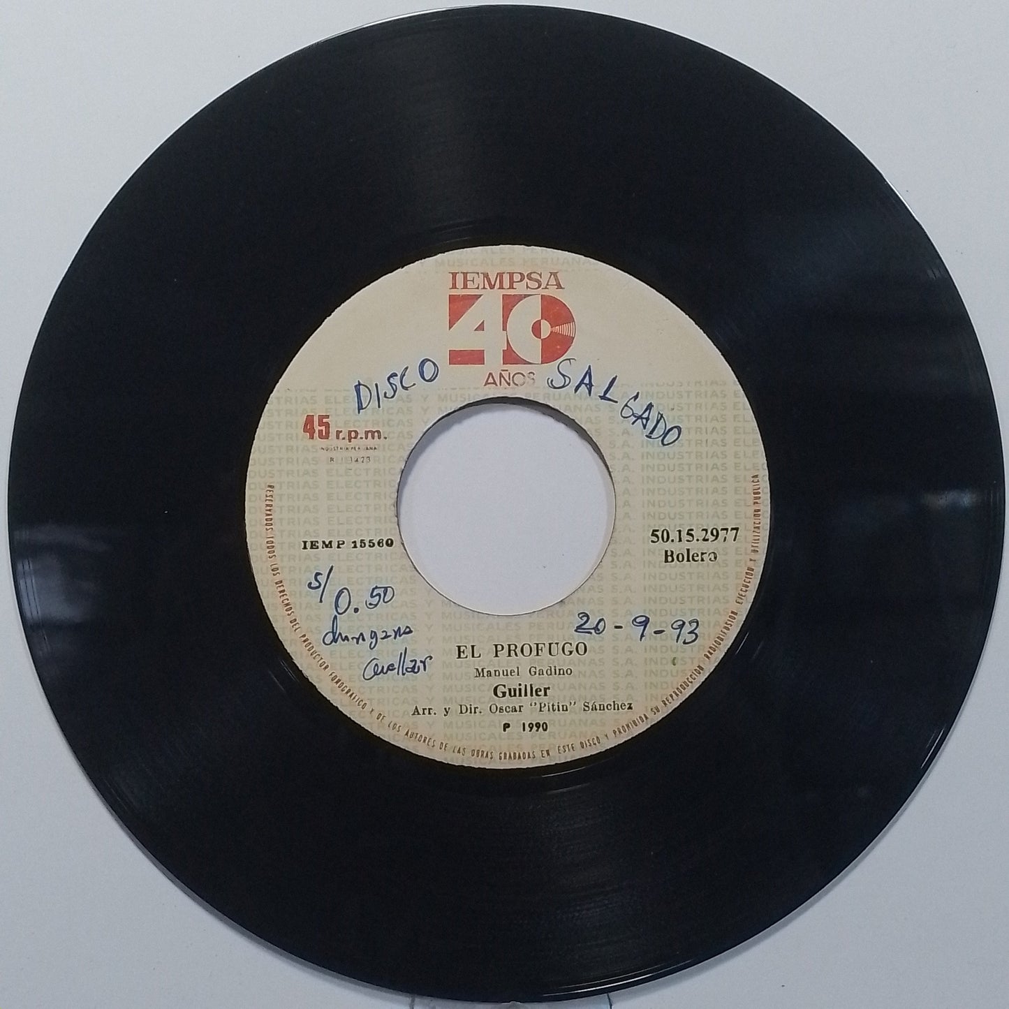 single 7" guiller mi linda quinceañera / el profugo made Peru 1990 latin bolero