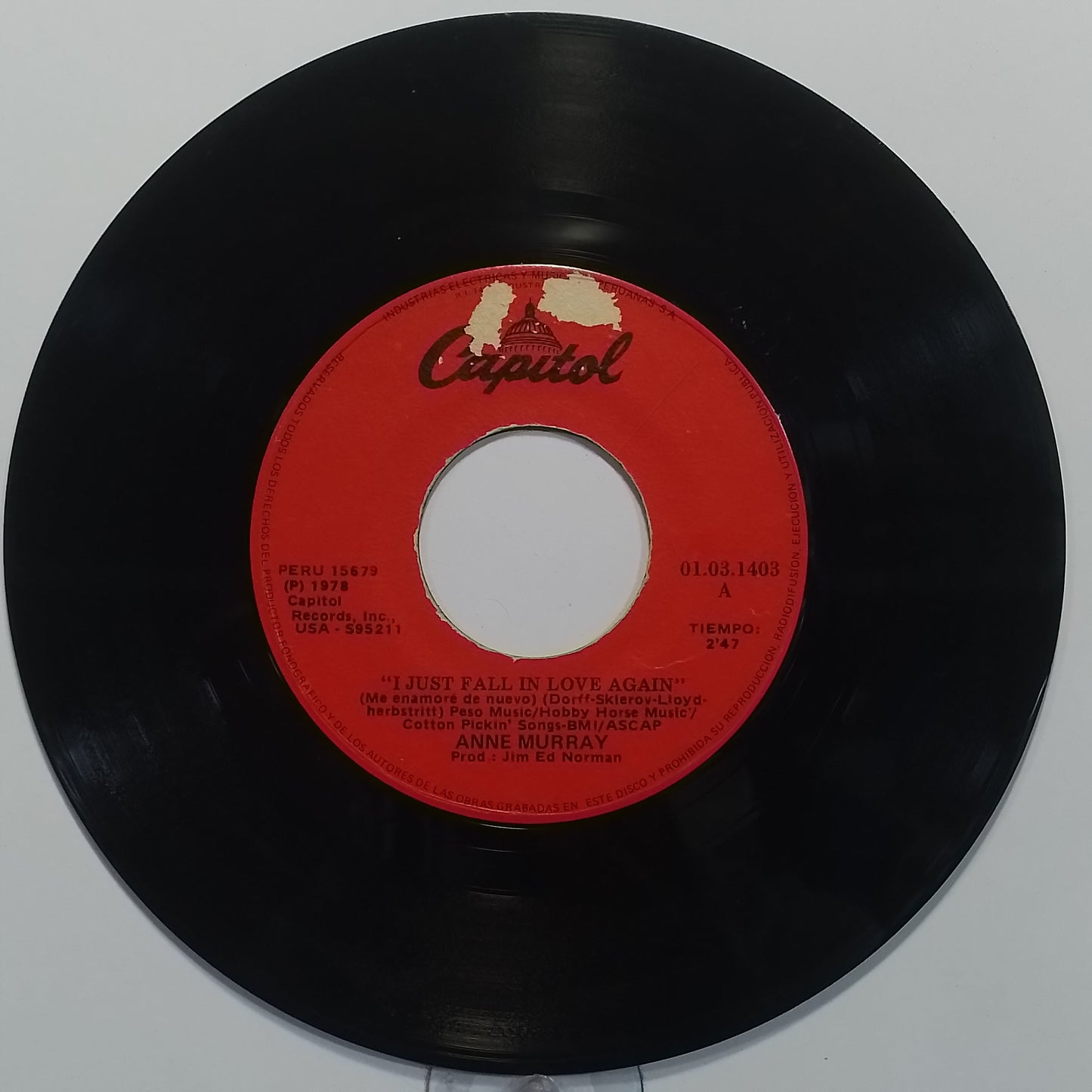 single 7" Anne Murray I Just Fall In Love Again / Just To Feel This Love From You made peru 1979 pop rock