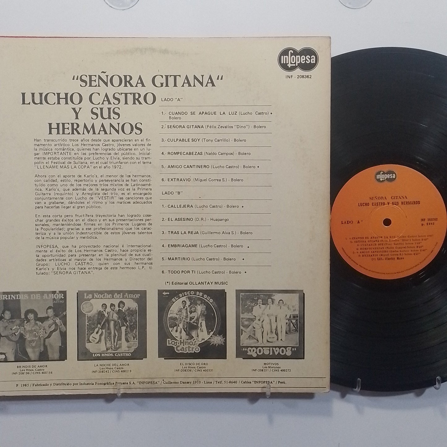 lp lucho castro y sus hermanos señora gitana made peru 1985 latin bolero