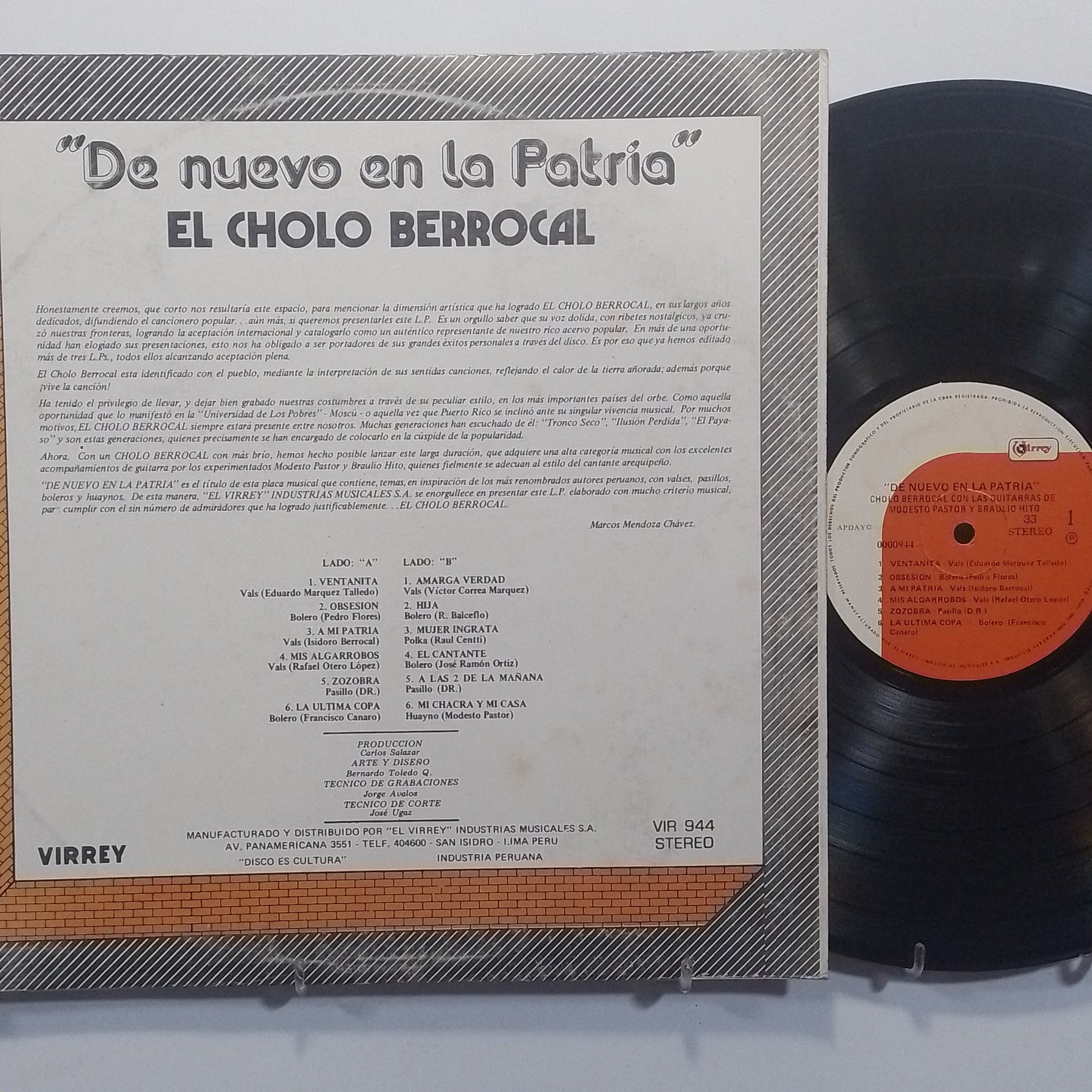 lp El Cholo Berrocal De Nuevo en la Patria made peru 1974 criollo folk