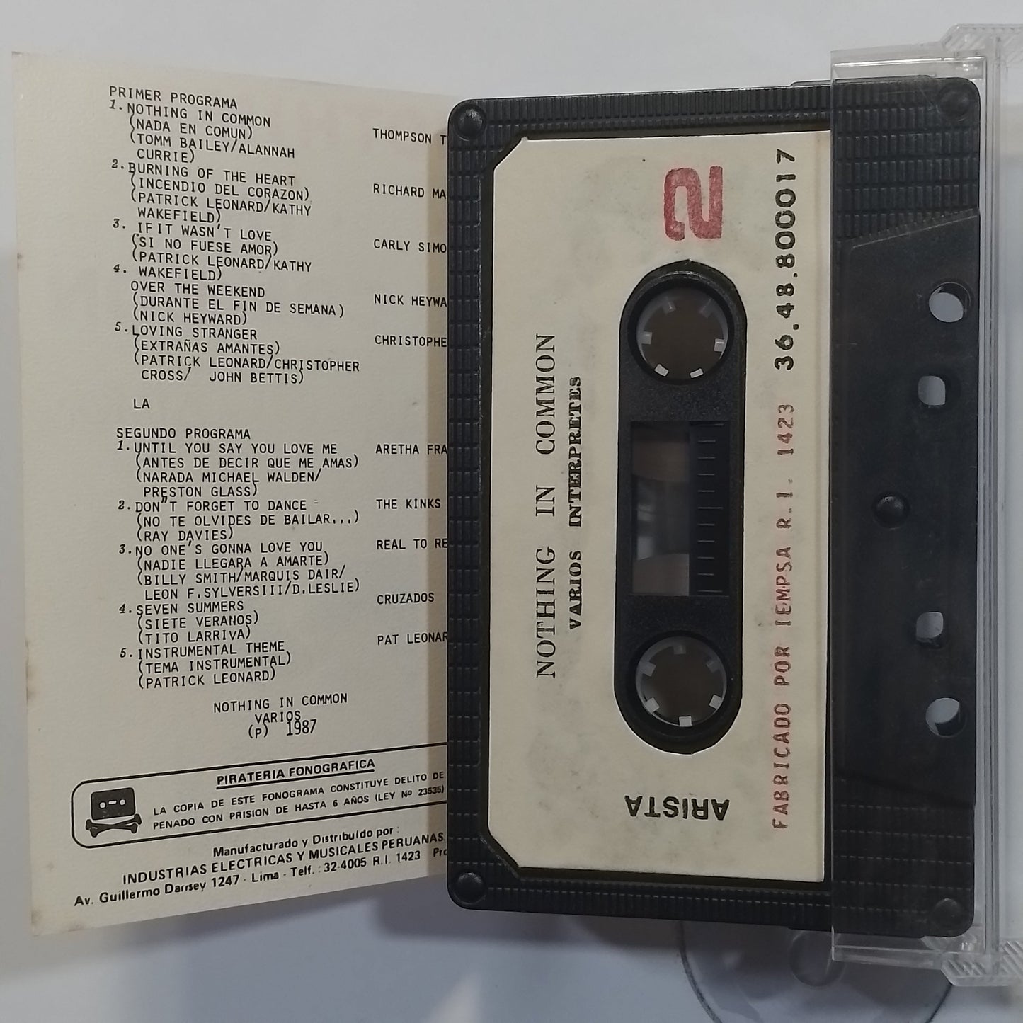 cassette Nothing In Common Thompson Twins Aretha Franklin The Kinks varios made peru 1986 soundtrack