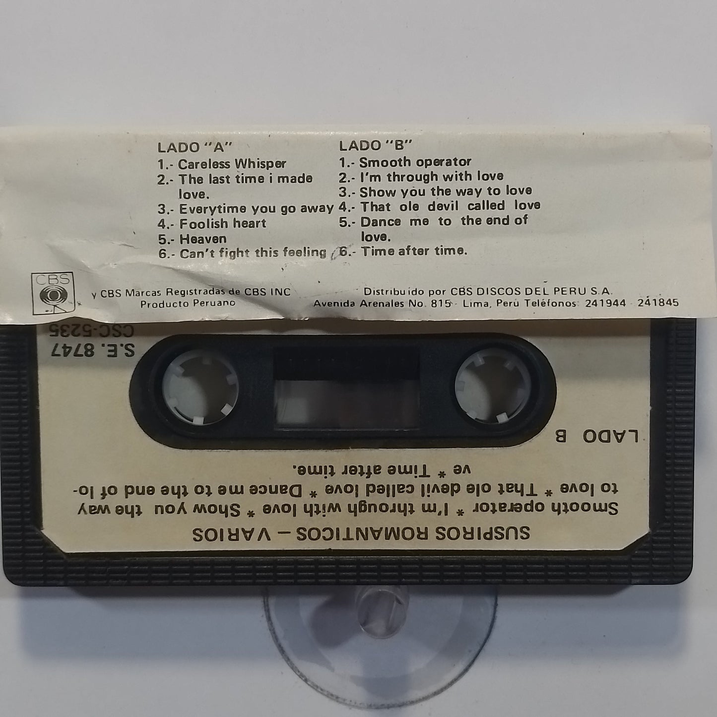 cassette Suspiros Romanticos Wham Paul Young Bryan Adams Steve Perry varios made peru 1985 pop rock
