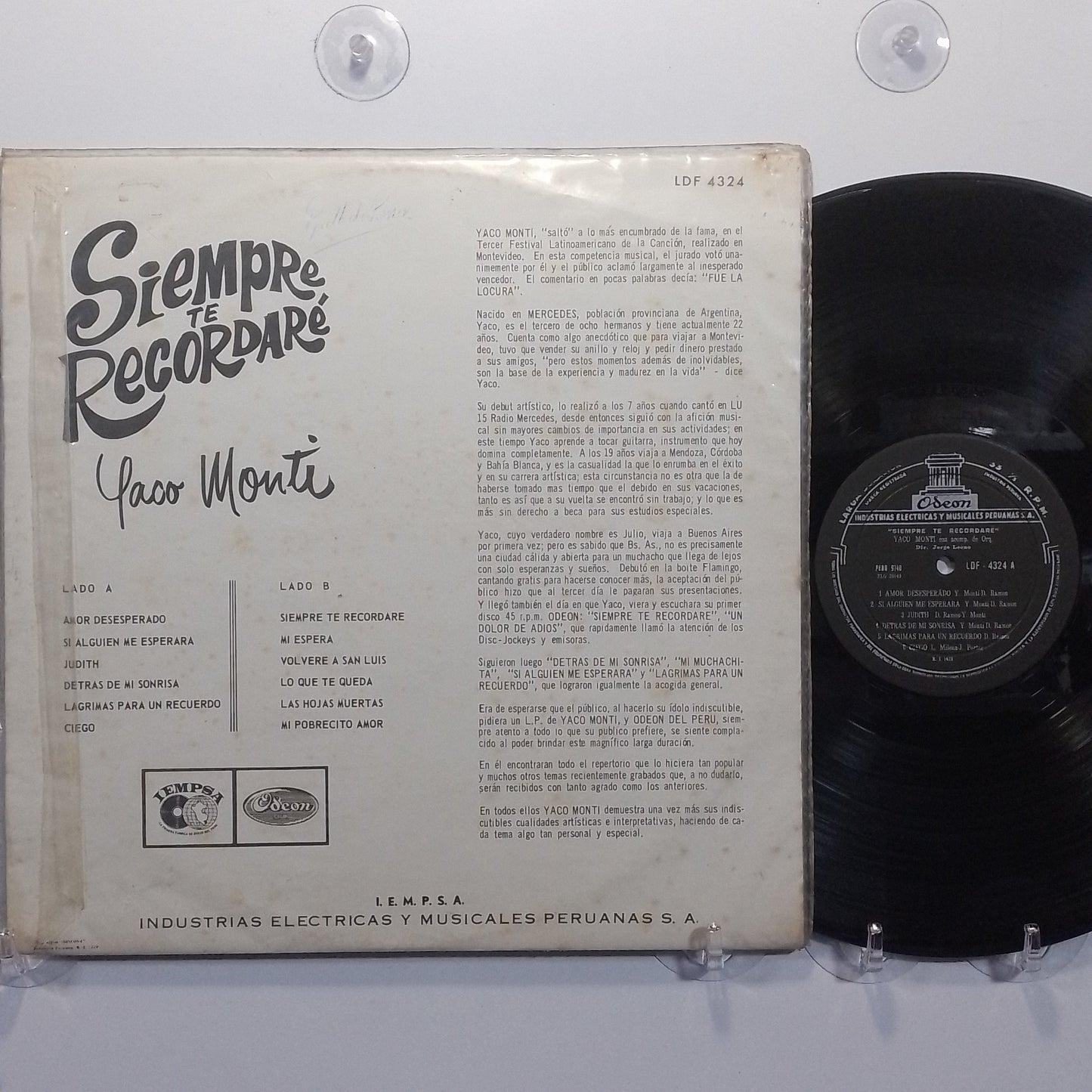 lp Yaco Monti Siempre Te Recordare made peru 1968 balada pop