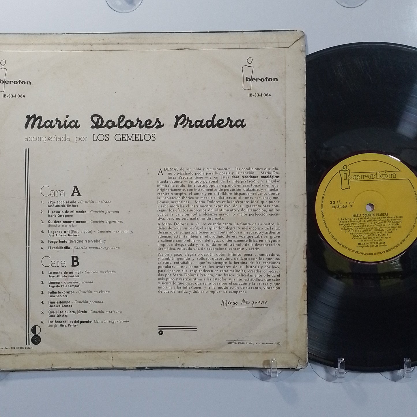 lp María Dolores Pradera Acompañada Por Los Gemelos made españa 1969 latin bolero