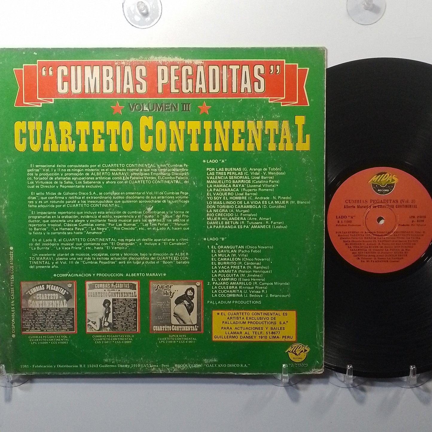 lp Cuarteto Continental Cumbias Pegaditas vol 3 made peru 1984 cumbia
