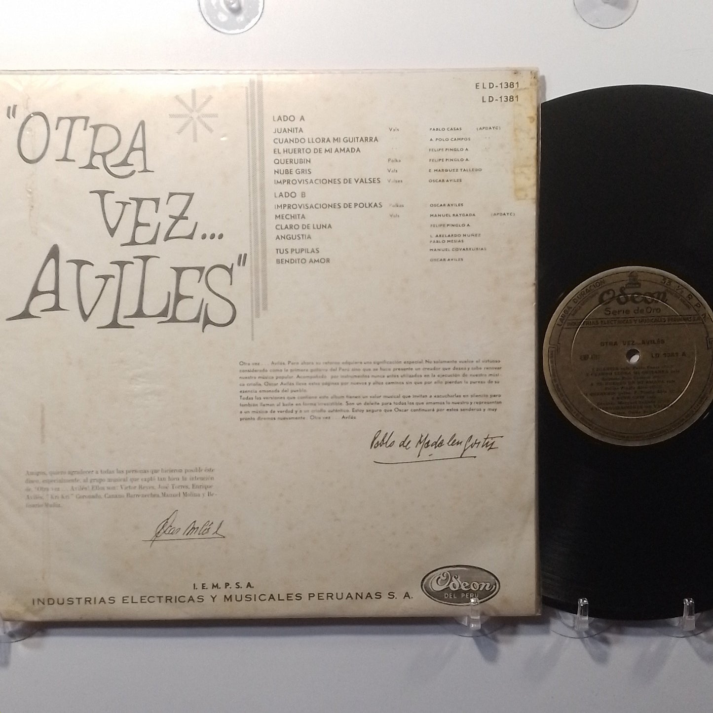 lp Oscar Aviles Otra Vez Aviles made peru 1964 criollo folk