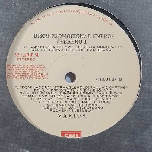 lp disco promocional enero febrero 1 emi Iron Maiden W.A.S.P. David Bowie Gerardo Manuel varios made peru 1987 promocional pop rock