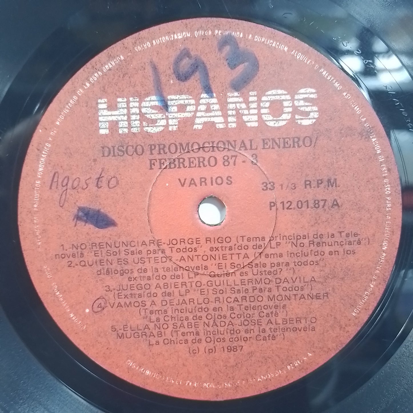 lp Disco Promocional Enero Febrero 87 - 3 flans ricardo montaner jorge rigo varios made peru 1987 promocional latin Electronic pop