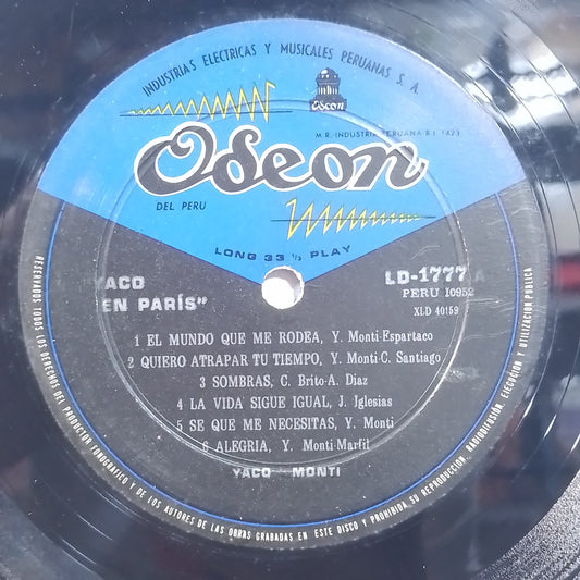 lp Yaco Monti Yaco En Paris made peru 1968 promocional latin pop