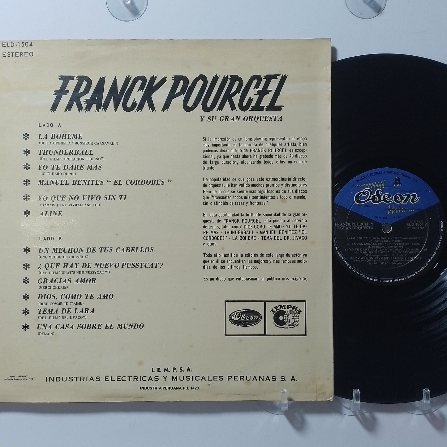 lp Franck Pourcel Y Su Gran Orquesta made peru 1965 instrumental