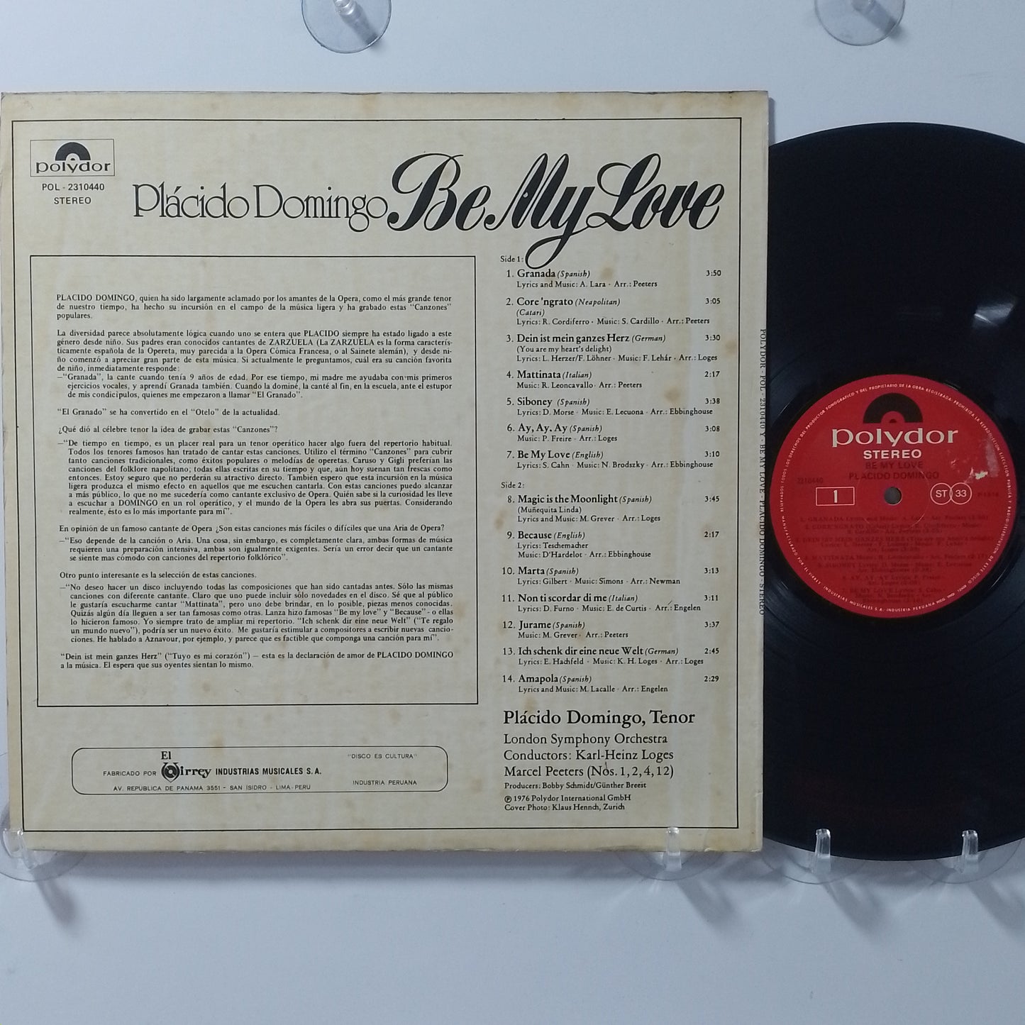 lp Placido Domingo Be My Love made peru 1976 clasico