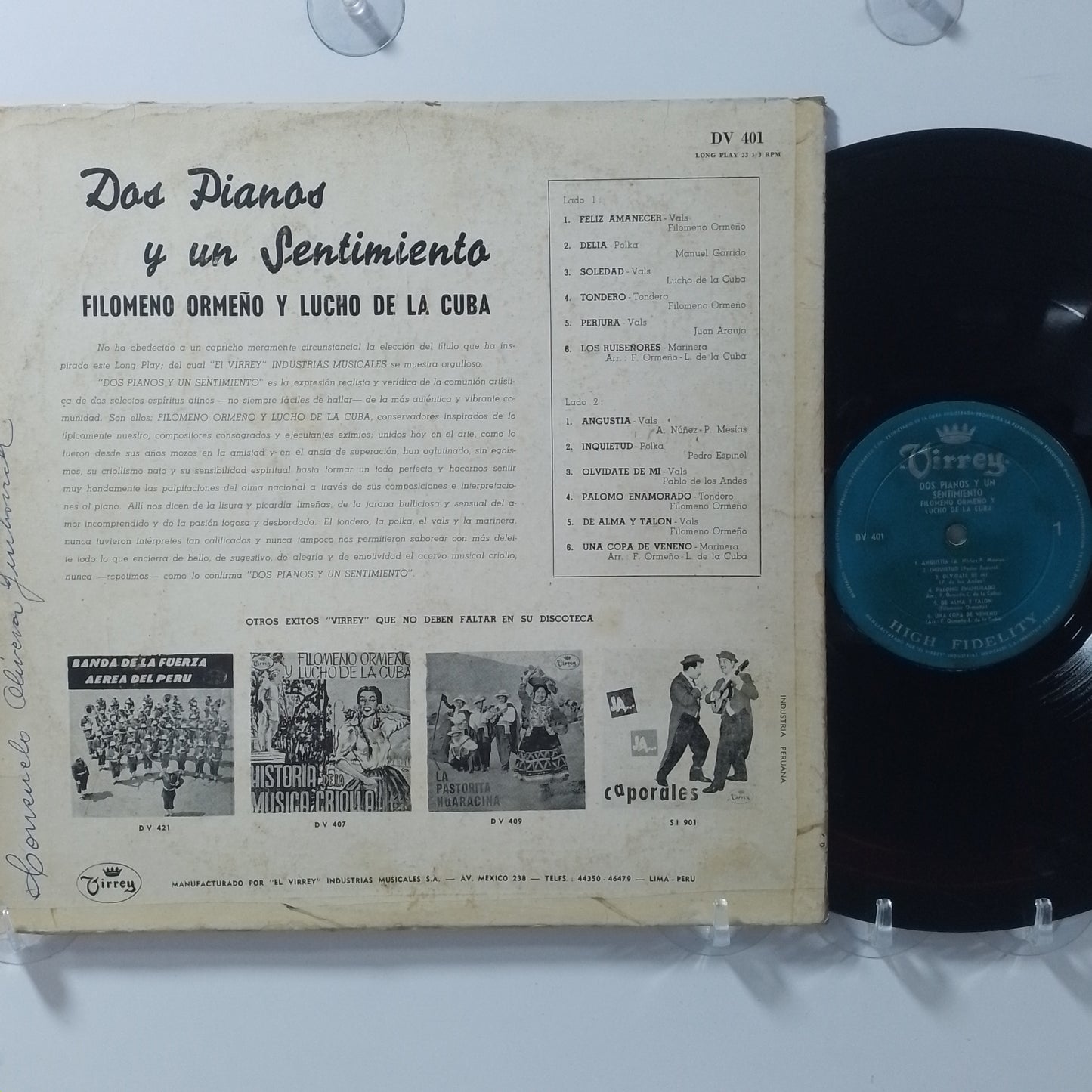 lp Filomeno Ormeno Y Lucho De La Cuba Dos Pianos Y Un Sentimiento made peru 1960 criollo folk