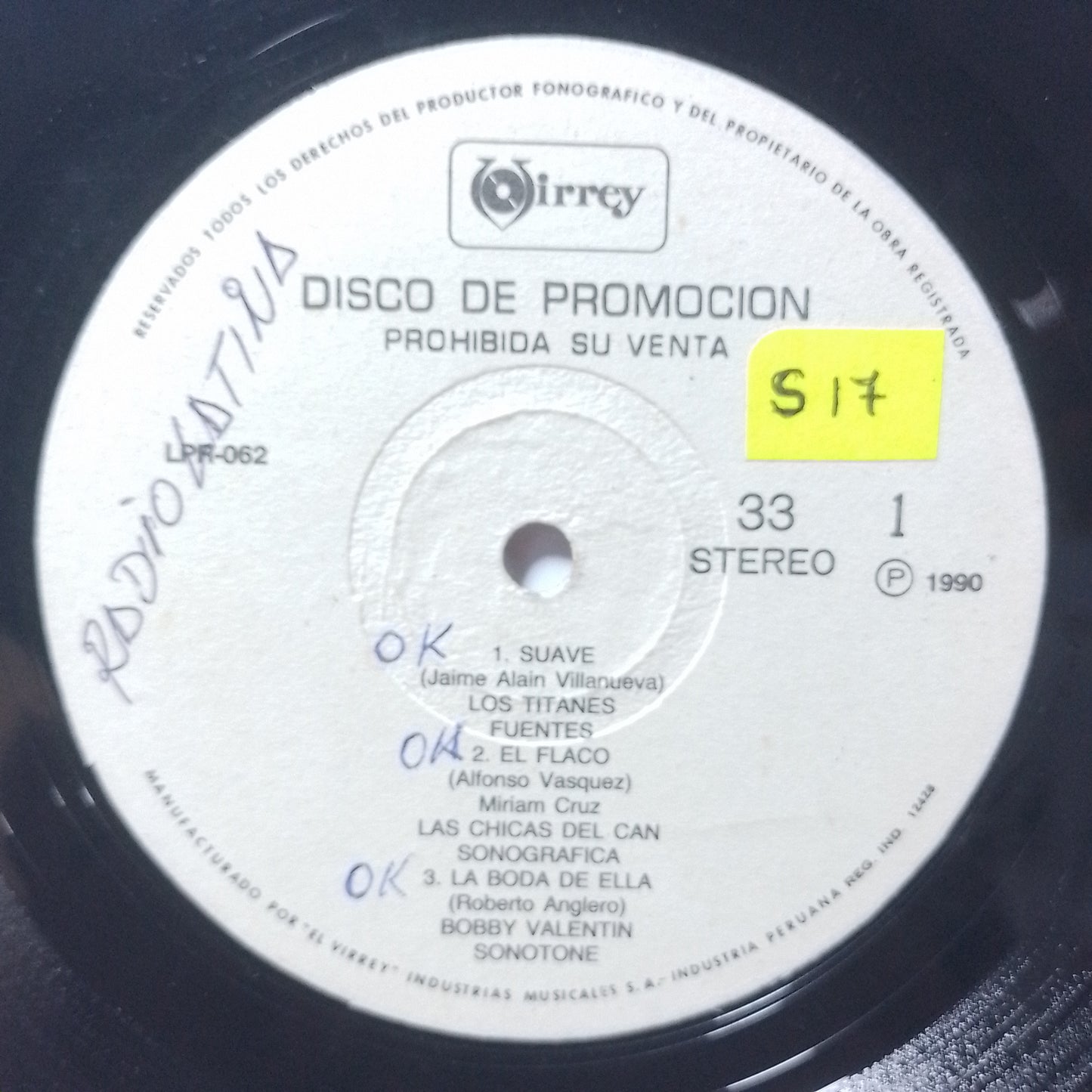 lp Disco De Promocion virrey LPR-062 los titanes bobby valentin ricardo lance varios made peru 1990 promocional salsa merengue latin