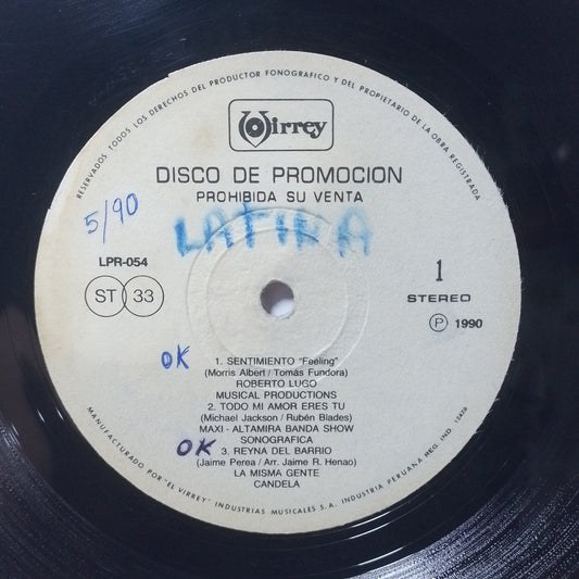 lp Disco De Promocion virrey LPR-054 roberto lugo chantelle junior gonzalez varios made peru 1991 promocional salsa merengue latin