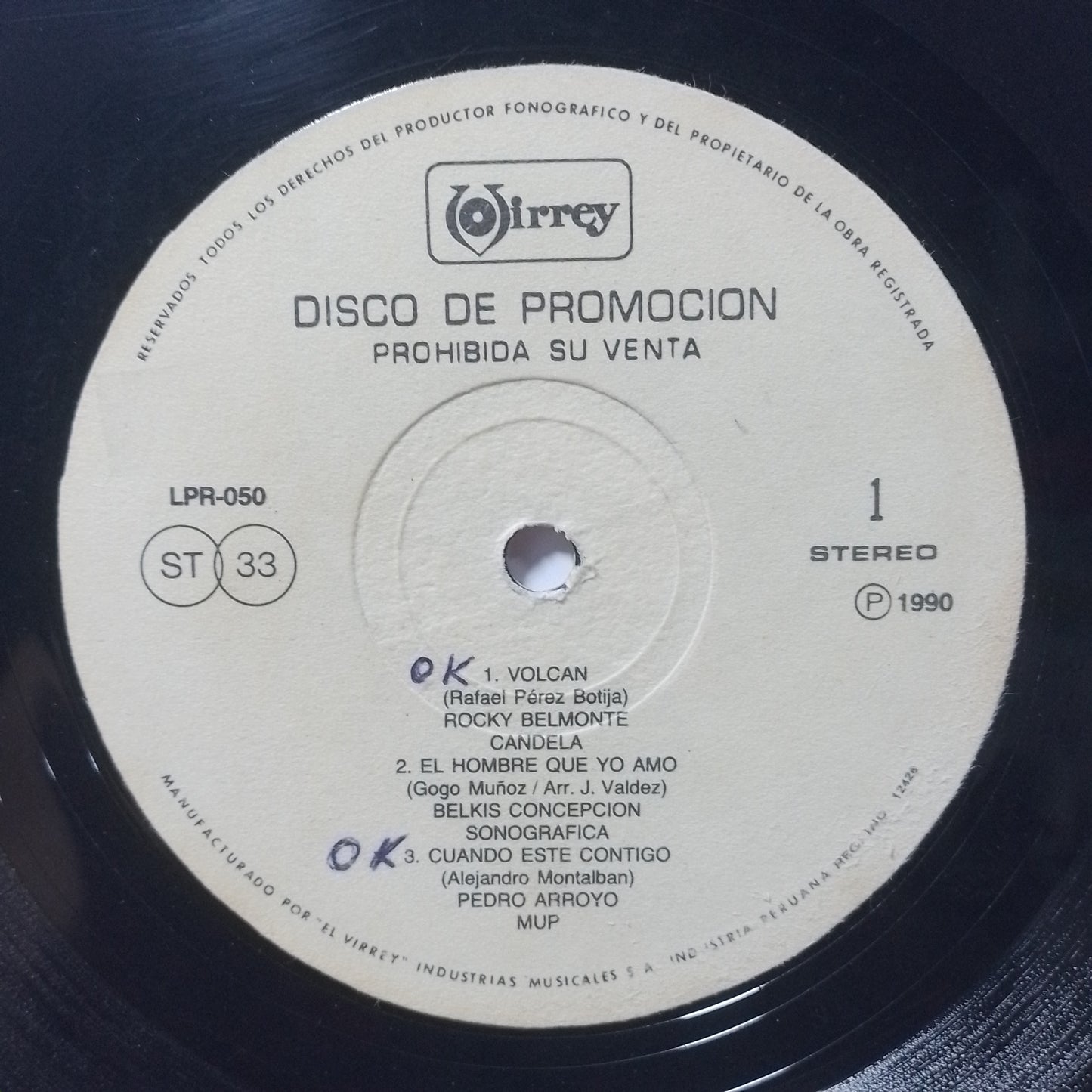 lp Disco De Promocion virrey LPR-050 rocky belmonte roberto lugo johnny ray varios made peru 1990 promocional salsa merengue latin