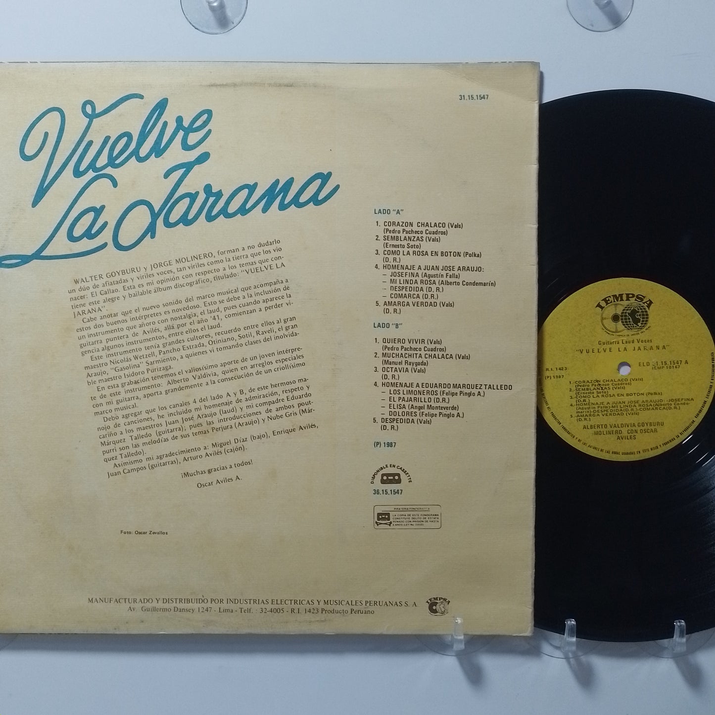 lp Vuelve La Jarana Oscar Aviles Con Walter Goyburu Jorge Molinero Y Alberto Valdivia made peru 1987 criollo folk