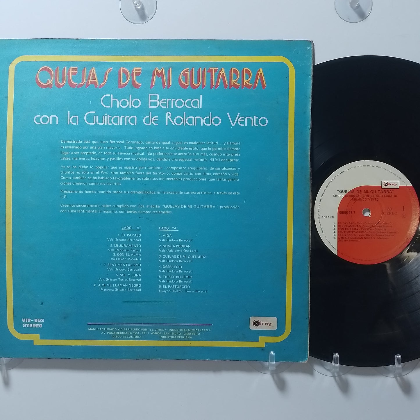 lp Cholo Berrocal Con La Guitarra De Rolando Vento Quejas De Mi Guitarra made peru 1975 criollo folk