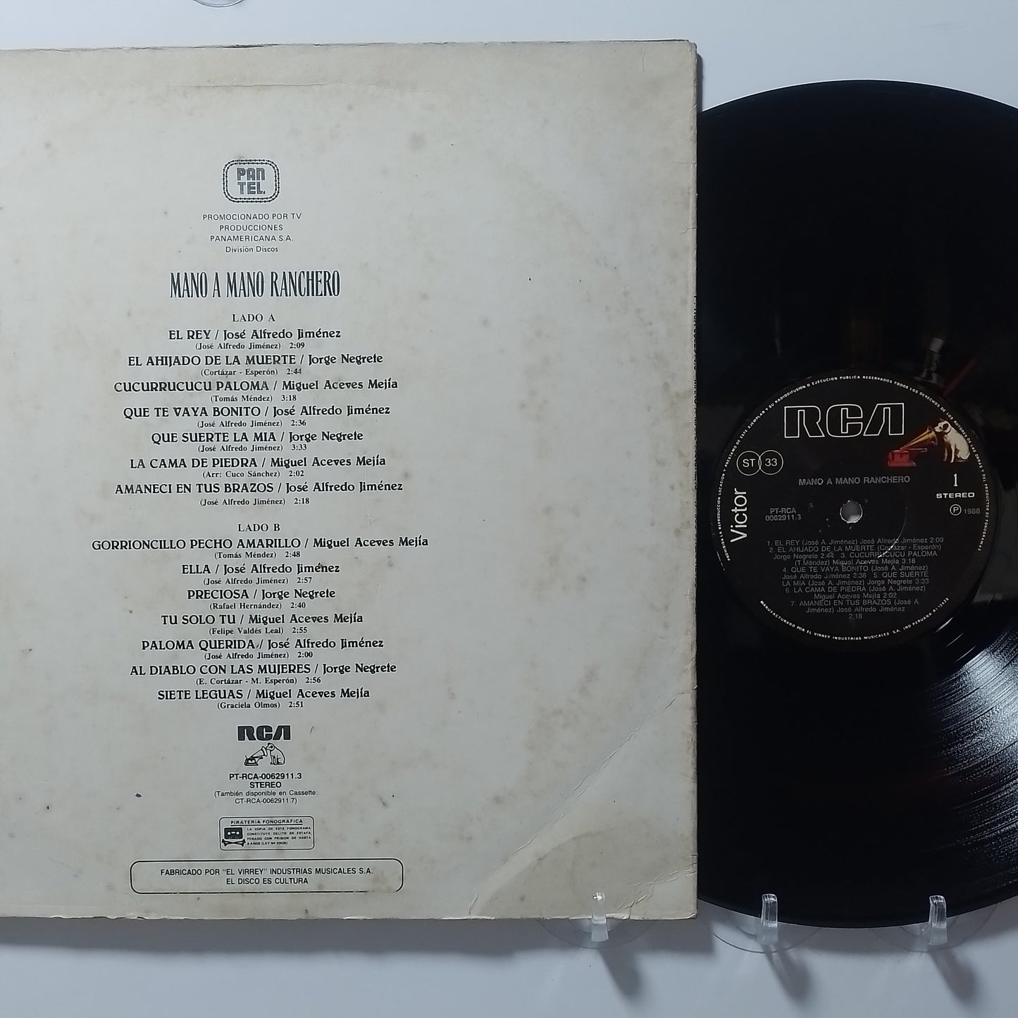 lp Mano A Mano Ranchero Jorge Negrete Jose Alfredo Jimenez Miguel Aceves Mejia made peru 1987 ranchera folk