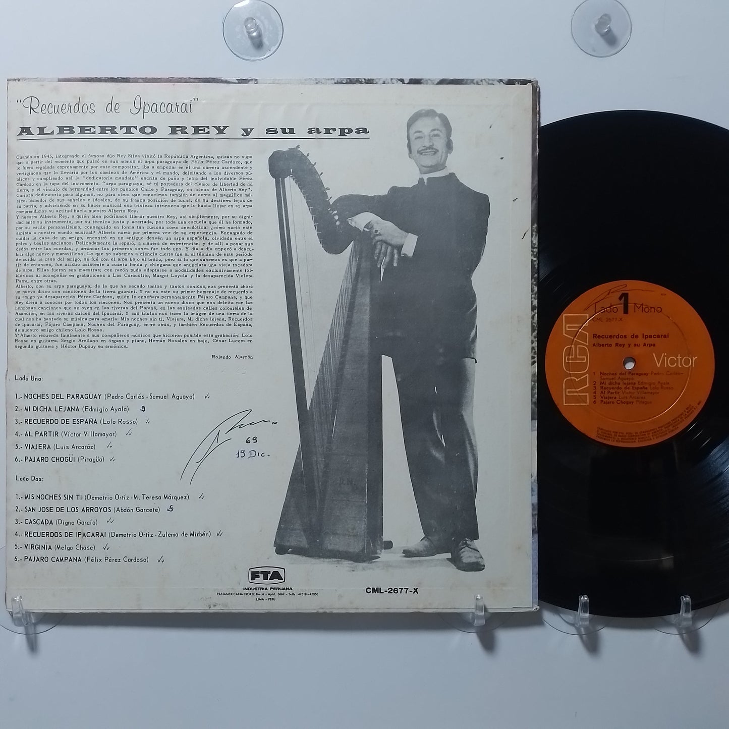lp Alberto Rey y su Arpa Recuerdos de Ipacarai made peru 1968 latin folk
