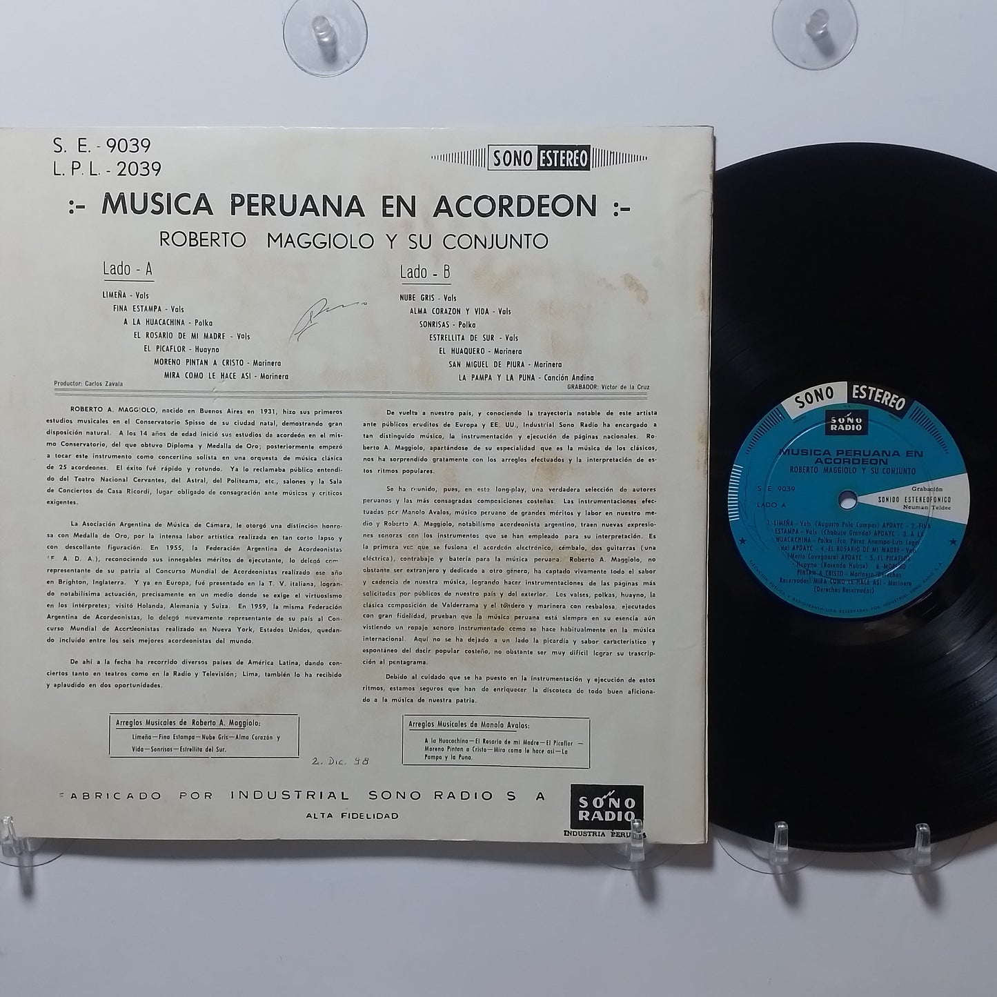 lp Roberto Maggiolo y su Conjunto Musica Peruana en Acordeon made peru 1964 criollo folk