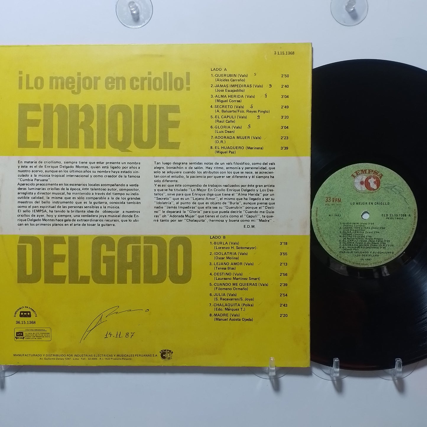 lp Enrique Delgado Y Su Conjunto Los Destellos Lo Mejor En Criollo made peru 1987 criollo folk